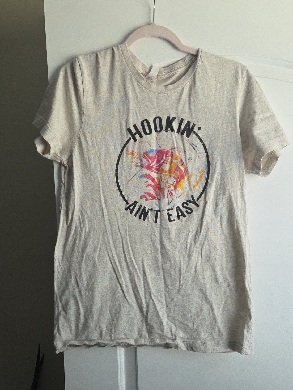 Bella Canvas Natural Graphic Tee with Multicolor Fish Print
